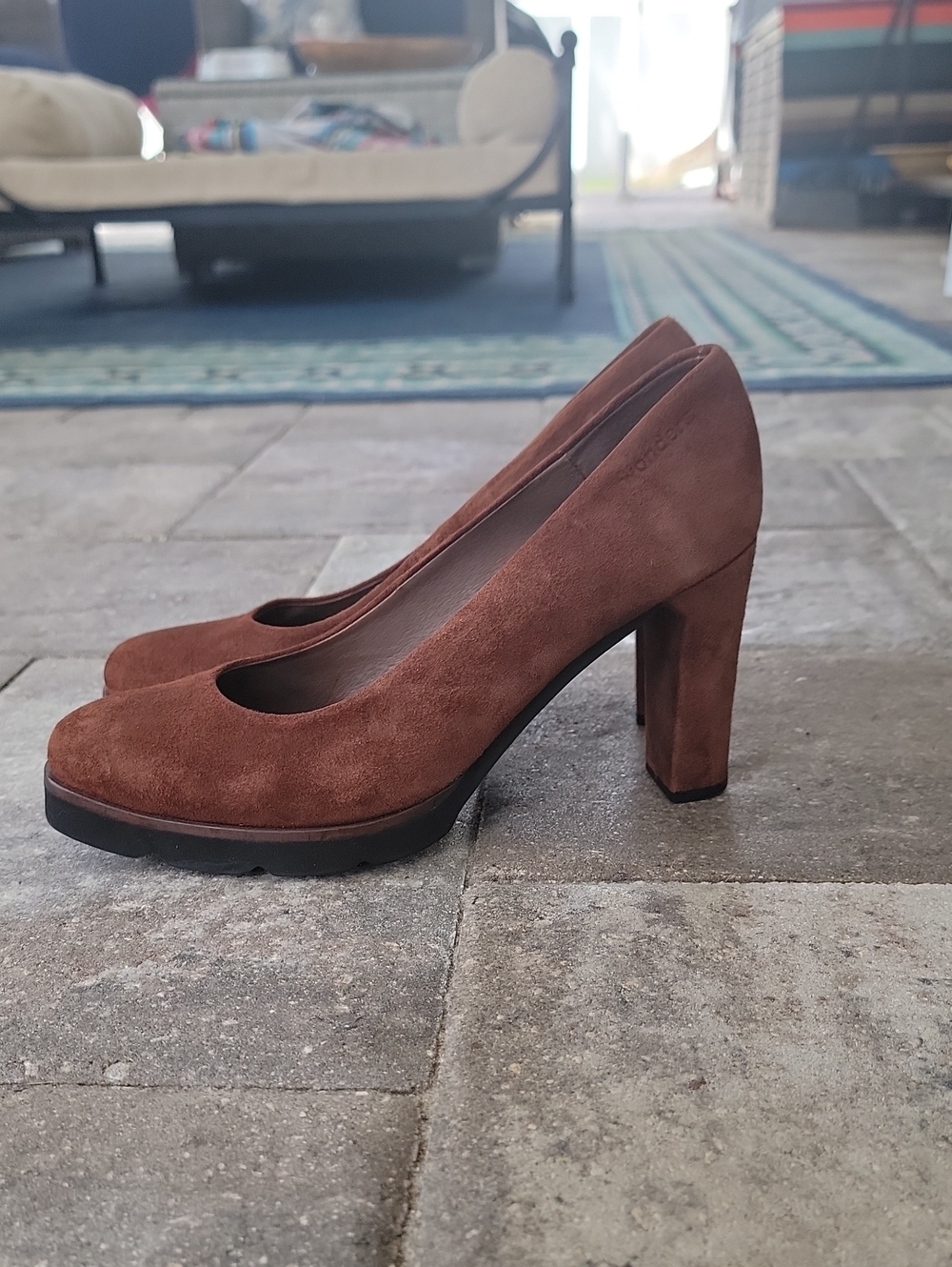 Wonders Brown Suede Block Heel Platform Pumps Memory Gel Cushioned Insoles Sz 39 - Picture 5 of 14
